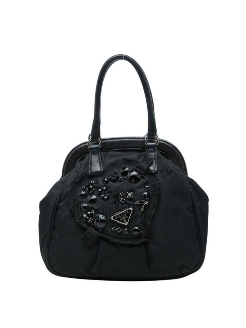 Prada Evening Heart Handbag Black Nylon Leather Bijou